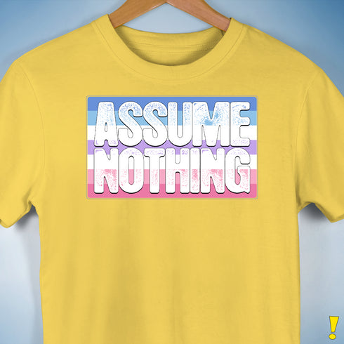 Assume Nothing Bigender Pride Flag Premium Unisex T-Shirt - Yellow